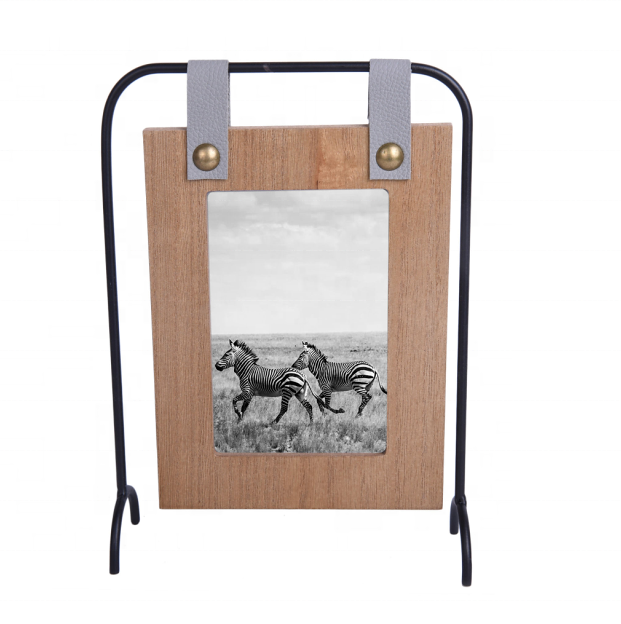 Wooden Wholesale Photo Frame for Home Decor Natural Color with Metal Photo Display Low MOQ Silk Screen Printing MDF, Metal Stand