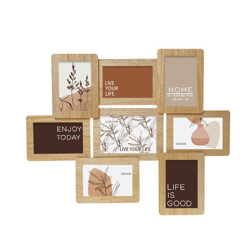 Natural Home Home Decor Wall Wooden Frame Hanging 8pcs Combination Photo Frame Wall Decoration