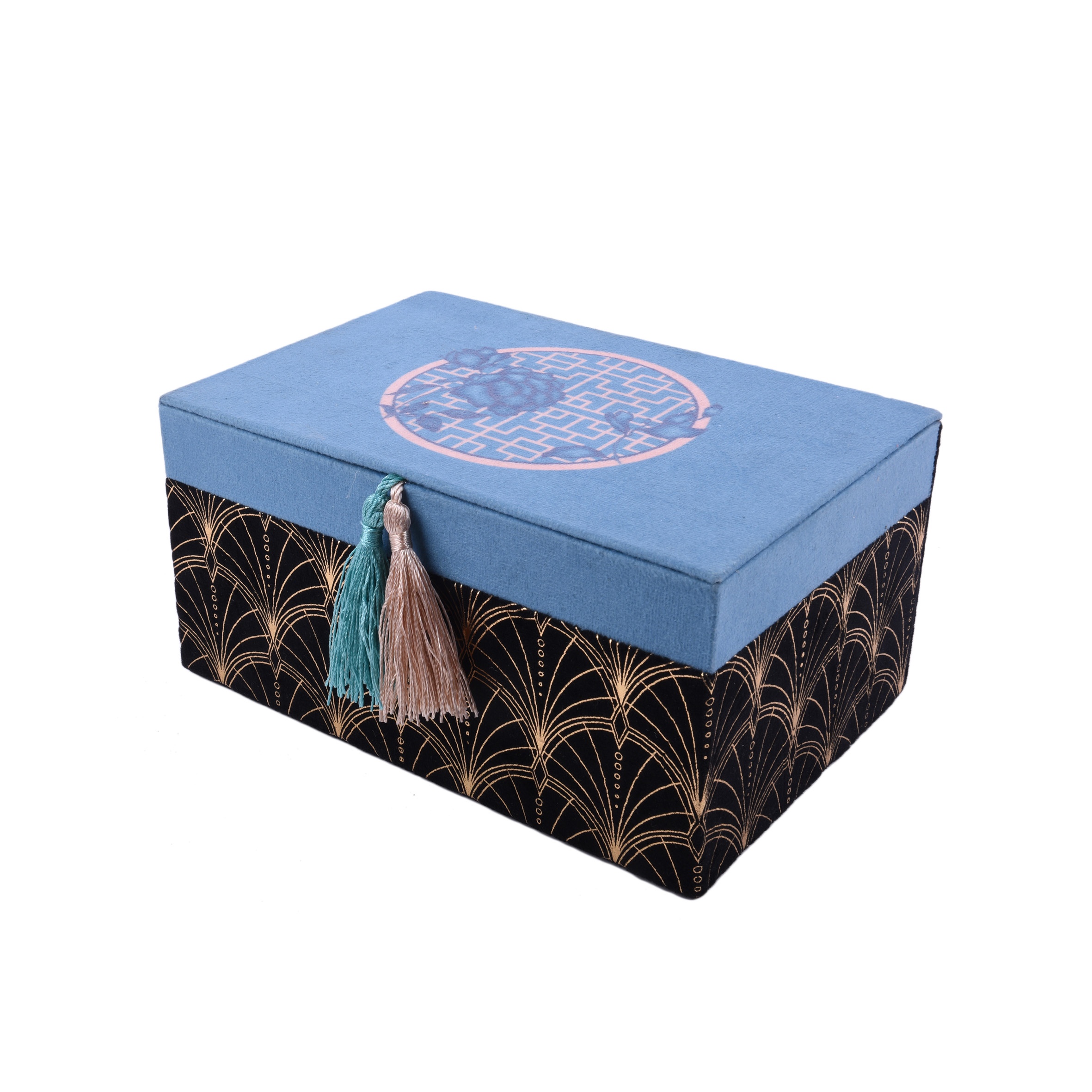 Fashion Velvet Fabric Storage Box With Tassel Decor