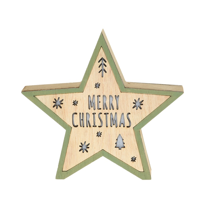 Nature Department Christmas Wooden STAR Shape Xmas Led Light Table Decoration for Holiday Gift