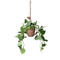 Artificial leaves with woven straw baskets planter hanging pots for plants with Hemp rope