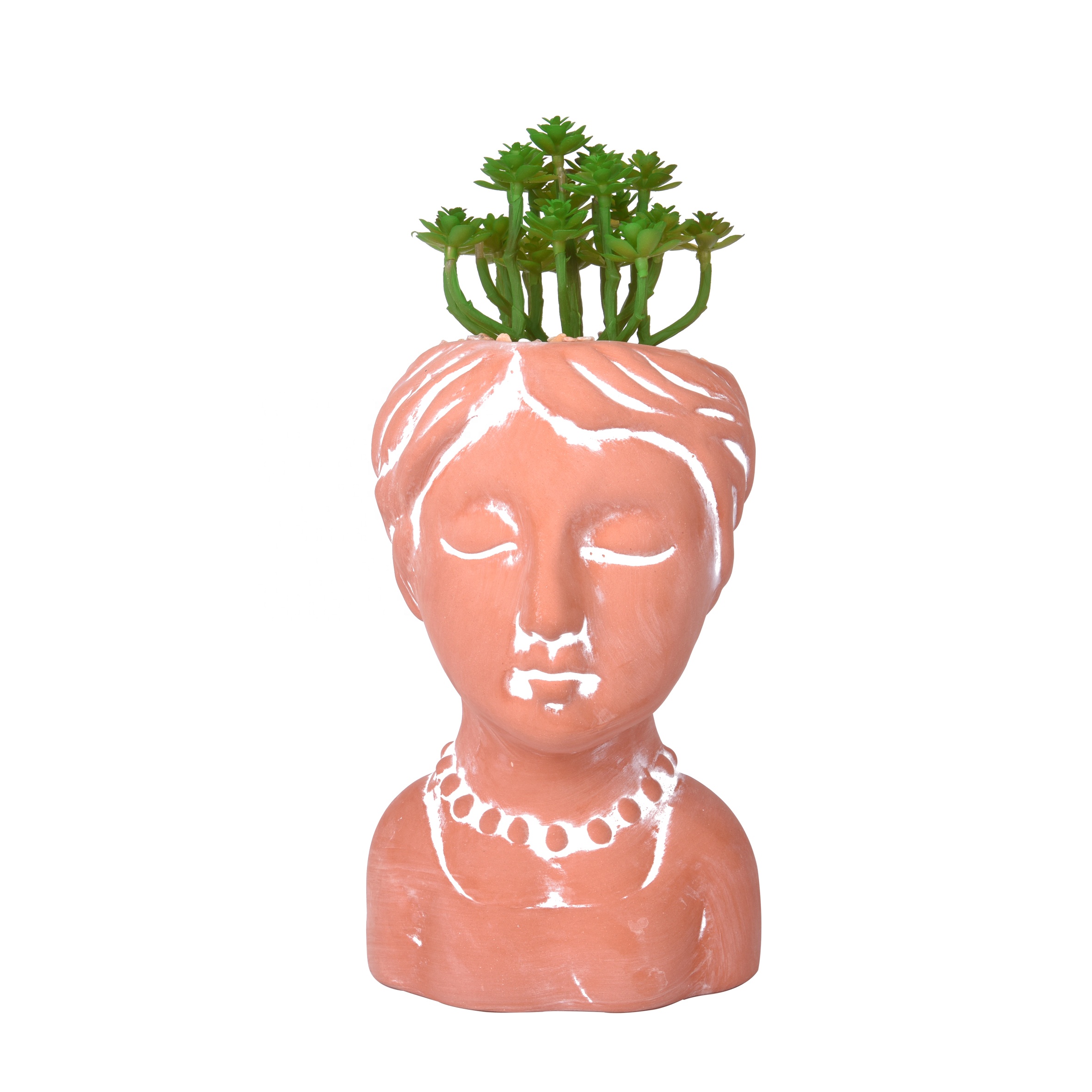 face shaped ceramic flower pots & planters with artificial grass for home decoration