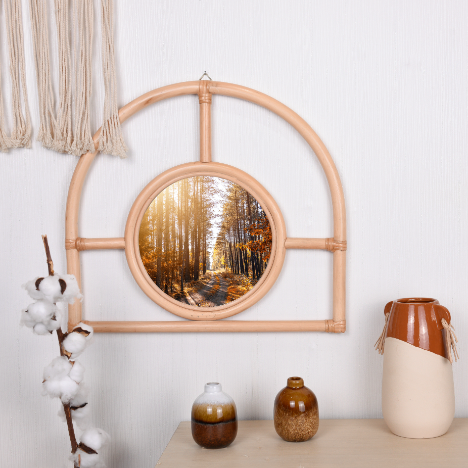 Light luxury decorative wall hanging rattan fashion mirrors for home decor