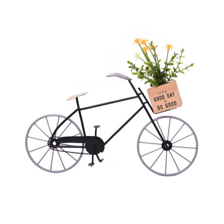 new metal pot with artificial succulents small plants bike shape