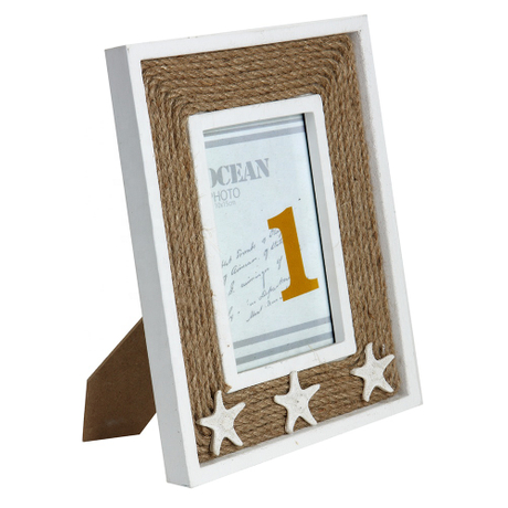 Wooden Hemp Rope with starfish Photo Frame white for Home Decor 4x6 inch