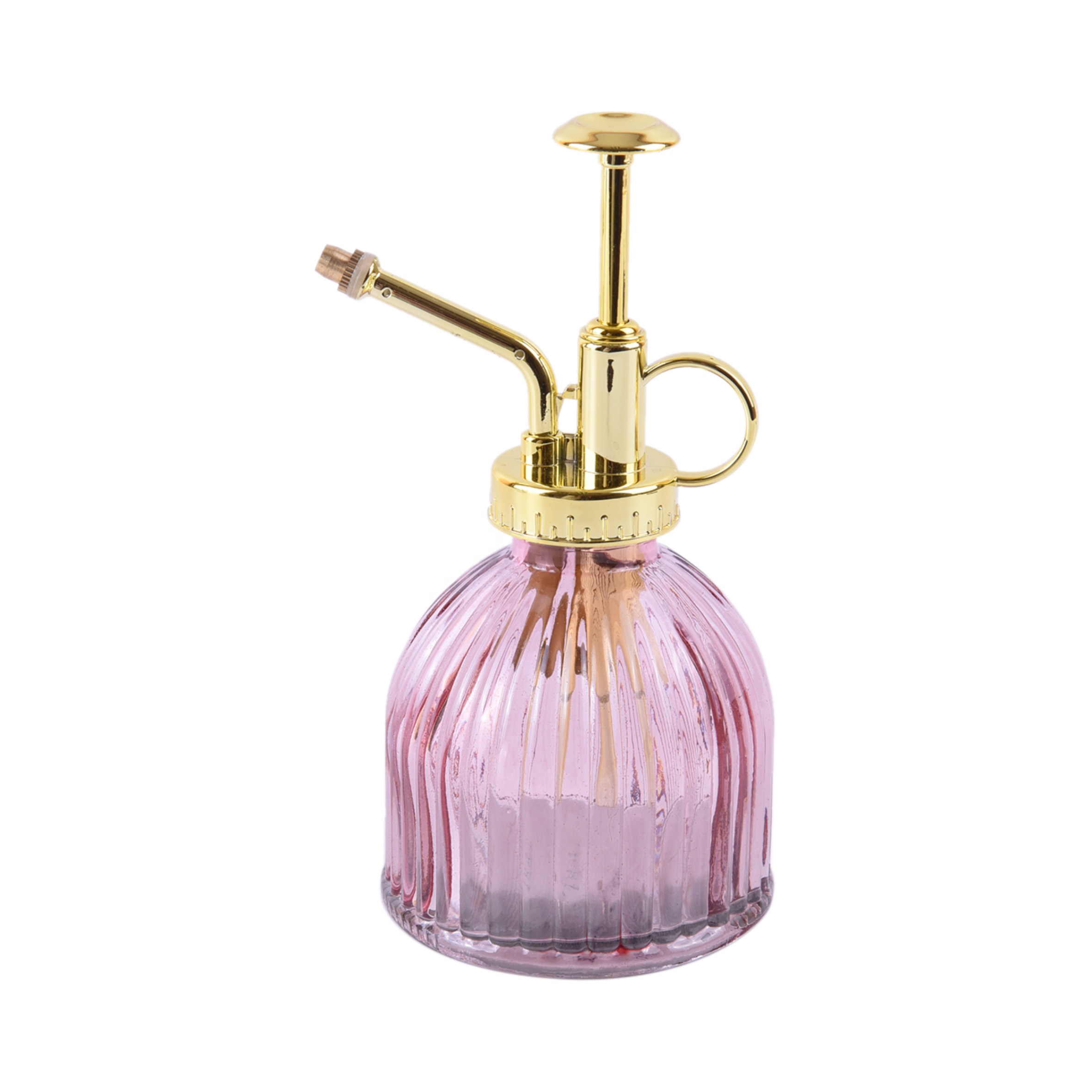 pink hot glass spray watering bottle and pot with plastic top pump